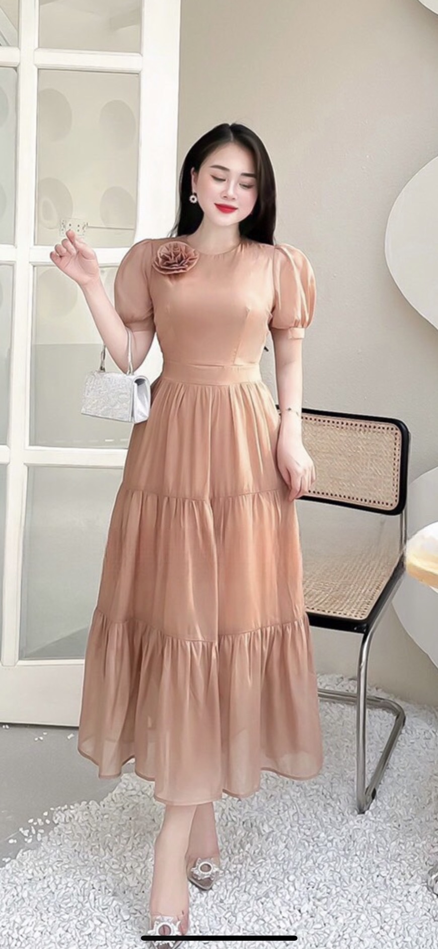 Đầm dự tiệc phối hoa cao cấp D43